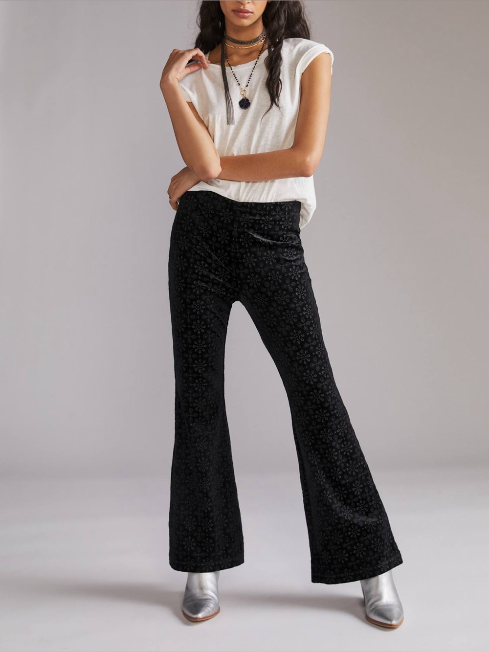 Anthropologie velvet flare pants black